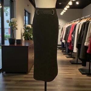 VEX BLACK MAXI SKIRT WITH FAUX LEATHER BAND & BUCKLE ACCENTS / Size 42